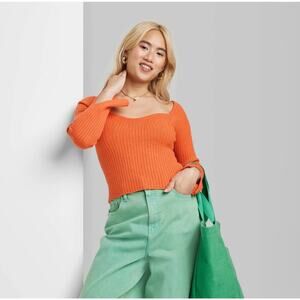 NWT Wild fable Crop Sweater Pullover Sweetheart Neck Long Sleeve Orange Size XL